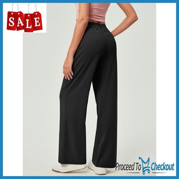 Wide Leg Work Pants High Waisted Stretchy Pull On Business Casual - Picture 3 of 8